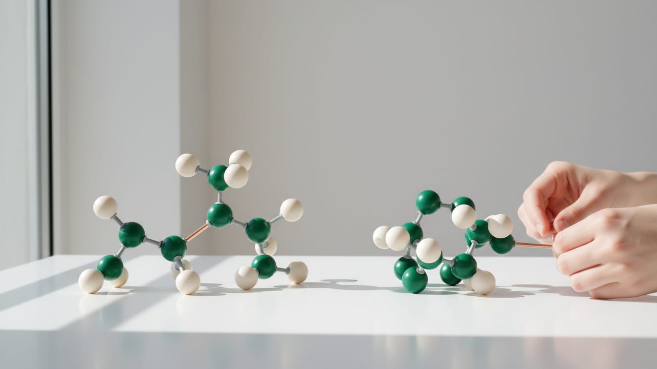 Illustration: Two distinct molecular models, a tripeptide and a tetrapeptide.