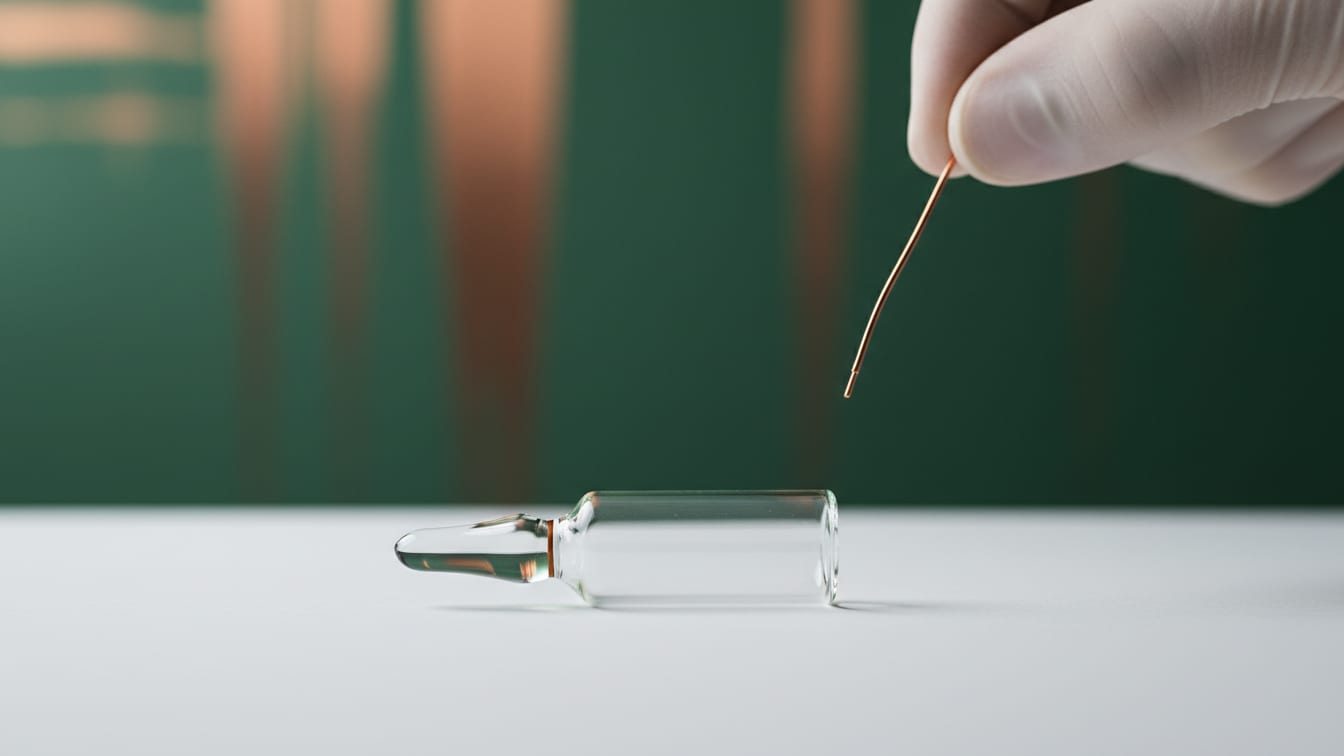 Illustration: An empty glass ampule on a stark white surface under soft, even light.